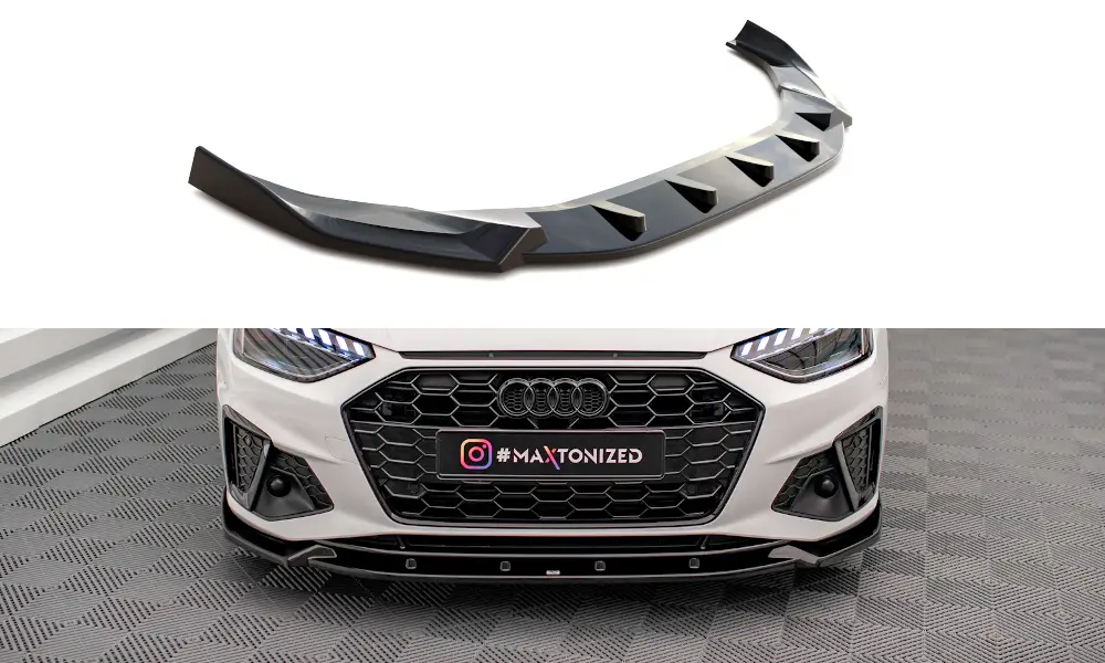 Maxton Design spoiler pod přední nárazník pro Audi A4 B9 FL, černý lesklý plast ABS, S-Line Must-Have
