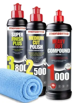 Expresní Doručení MENZERNA Sada lešticích past 1000 2500 3800 3x250ml mikrovláknová utěrka – korekce laku show car finish